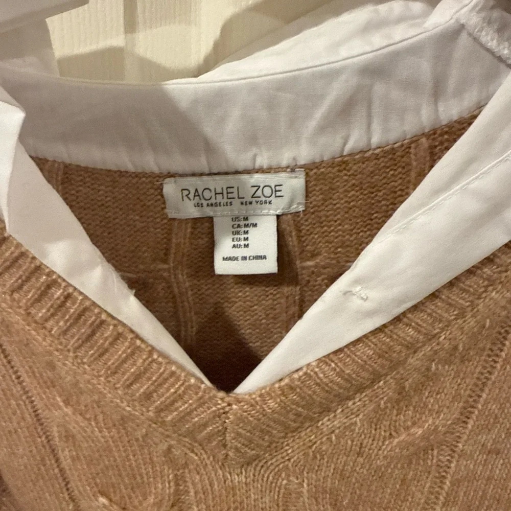 Rachel Zoe Camel Cable-Knit V-Neck Sweater